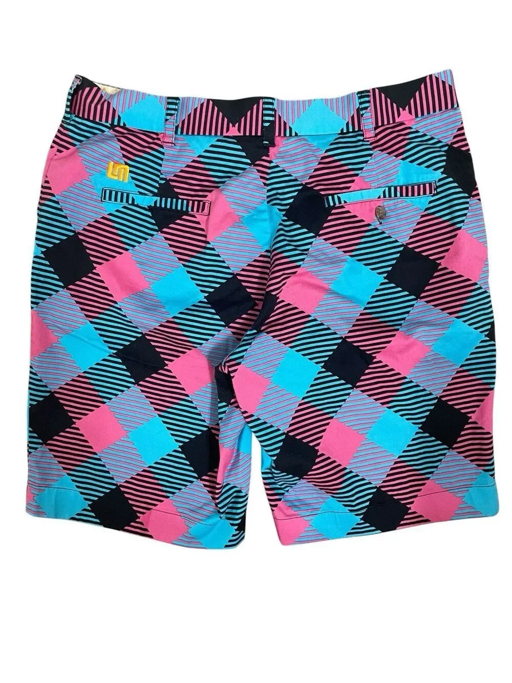 Loudmouth Golf Shorts Women’s Size 36 Pink Blue Geometric Stretch Cotton